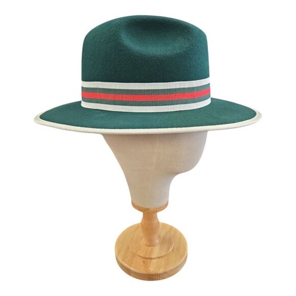 MEN'S BRUNO CAPELO WESLEY GREEN MULTI WIDE BRIM PINCH FRONT FEDORA HAT. WE-979. - Picture 4 of 9